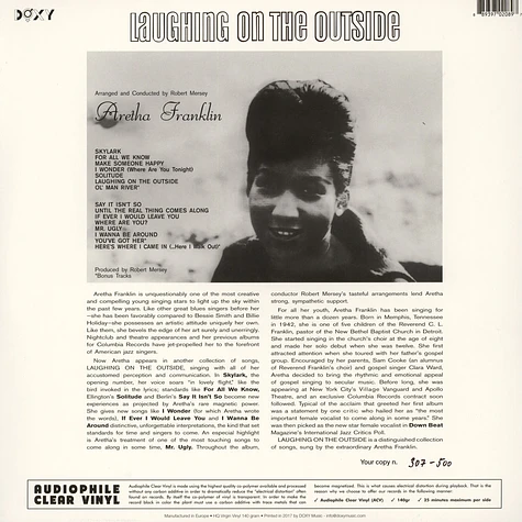 Aretha Franklin - Laughing On The Outside Clear Audiophile Vinyl Version