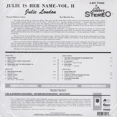 Julie London - Julie Is Her Name Volume 2 45RPM, 200g Vinyl Edition