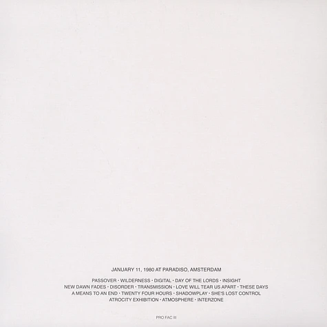 Joy Division - Amsterdam 1980 White Vinyl Edition