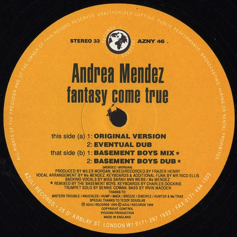 Andrea Mendez - Fantasy Come True (Original & Basement Boys Mixes)