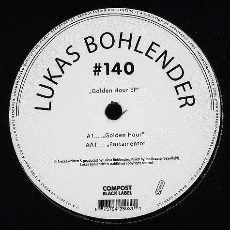 Lukas Bohlender - Compost Black Label 140 - Golden Hour EP