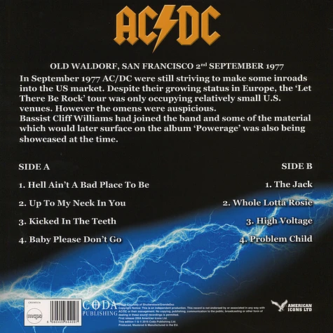 AC/DC - Maximum Voltage: In Concert San Francisco 1977 - Blue Vinyl Edition