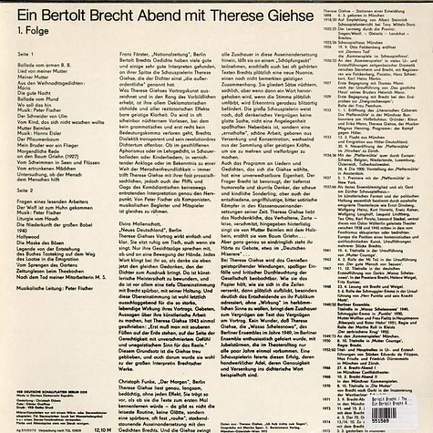 Bertolt Brecht / Therese Giehse - Ein Bertolt Brecht Abend Mit Therese Giehse 1. Folge