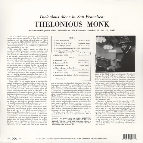 Thelonious Monk - Alone In San Francisco Gatefold Sleeve Edition