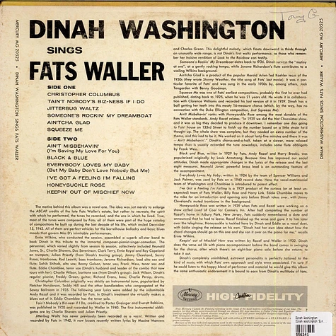 Dinah Washington - Dinah Washington Sings Fats Waller