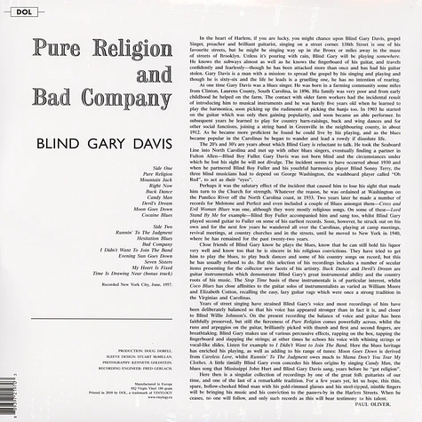 Blind Gary Davis - Pure Religion And Bad Company Gatefold Sleeve Edition