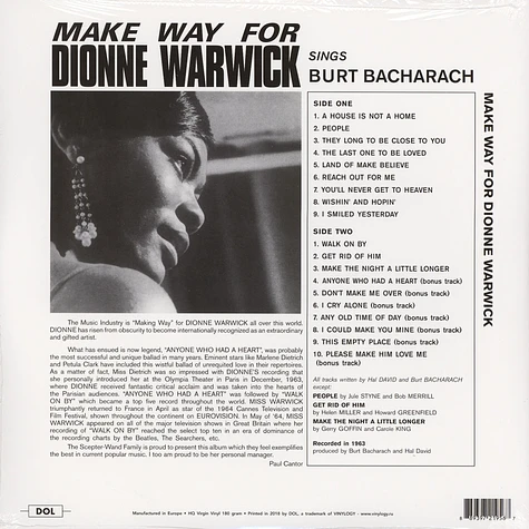 Dionne Warwick - Make Way For Dionne Warwick Sings Burt Bacharach Gatefold Sleeve Edition