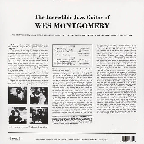 Wes Montgomery - The Incredible Jazz Guitar Of Wes Montgomery Gatefold Sleeve Edition