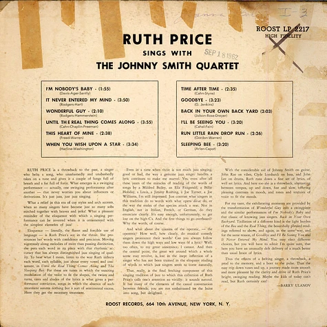 Ruth Price Sings With Johnny Smith Quartet - Ruth Price Sings With The Johnny Smith Quartet