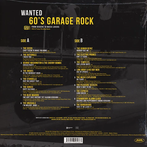 V.A. - Wanted 60's Garage Rock - From Diggers To Music Lovers