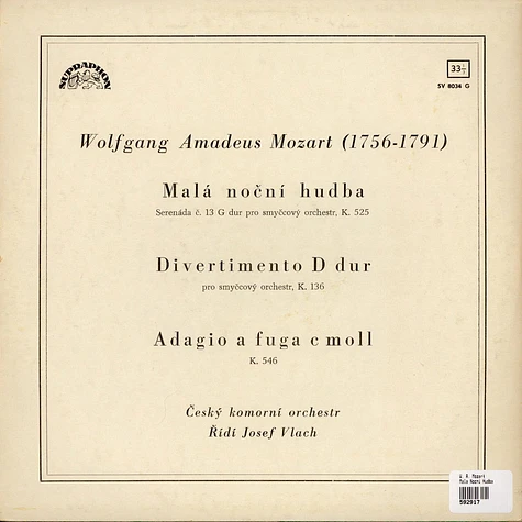 Wolfgang Amadeus Mozart, Czech Chamber Orchestra, Josef Vlach - Malá Noční Hudba / Divertimento D Dur / Adagio A Fuga C Moll
