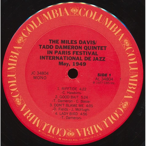 Miles Davis-Tadd Dameron Quintet - In Paris Festival International De Jazz - May, 1949