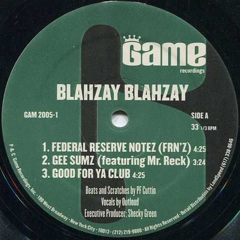 Blahzay Blahzay - Federal Reserve Notez (FRN'Z) / Gee Sums / Good For Ya Club