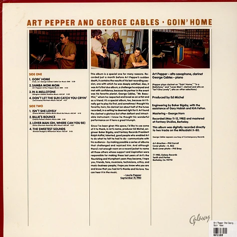 Art Pepper And George Cables - Goin' Home