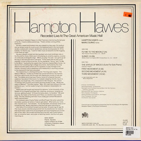 Hampton Hawes - Recorded Live At The Great American Music Hall