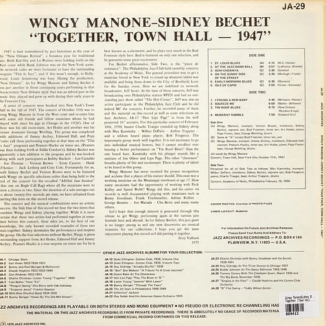 Wingy Manone, Sidney Bechet - Together (Town Hall - 1947)