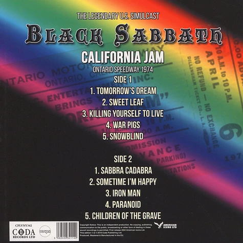 Black Sabbath - California Jam Ontario Speedway 1974 Purple Vinyl Edition