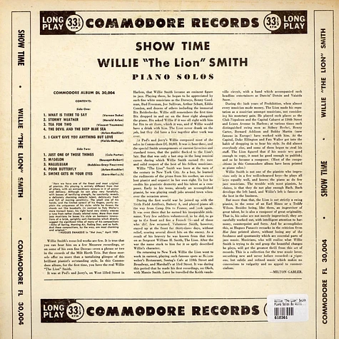Willie "The Lion" Smith - Piano Solos By Willie Smith, The Lion Of The Piano: Original Compositions