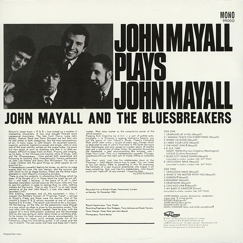 John Mayall - Plays John Mayall Live At Klooks Kleek Clear Vinyl Edition