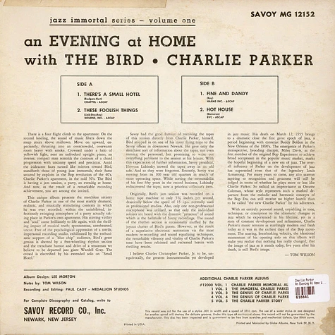 Charlie Parker - An Evening At Home With The Bird