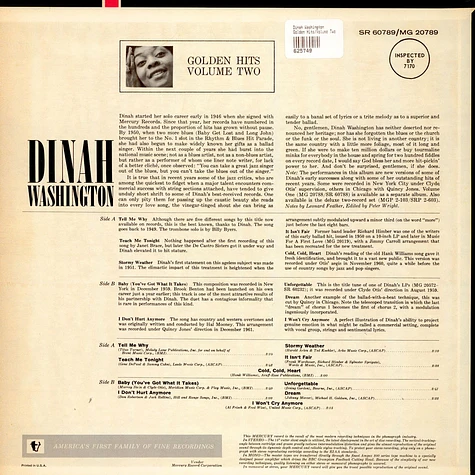 Dinah Washington - Golden Hits / Volume Two