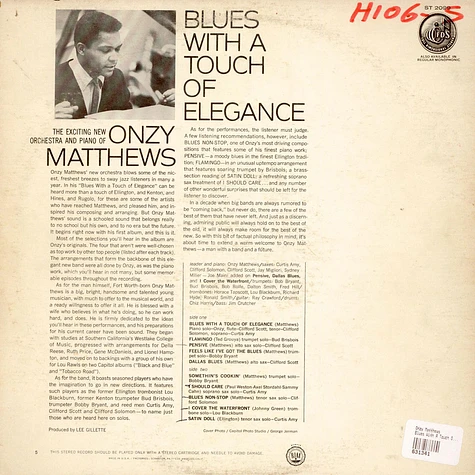 Onzy Matthews - Blues With A Touch Of Elegance