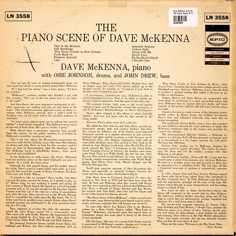 Dave McKenna With Osie Johnson And John Drew - The Piano Scene Of Dave McKenna