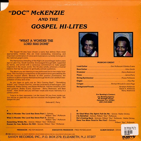 Doc McKenzie And The Gospel Hi-Lites - What A Wonder The Lord Has Done