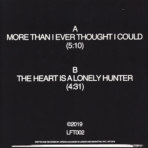 Jordon Alexander - More Than I Ever Thought I Could / The Heart Is A Lonely Hunter