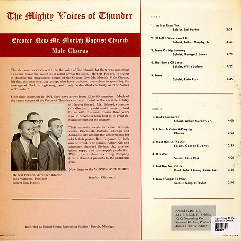The Mighty Voices Of Thunder - Greater New Mt. Moriah Baptist Church Male Chorus Recorded in Detroit, Michigan