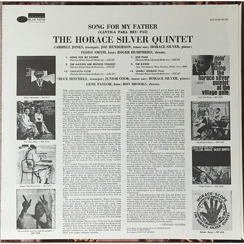 The Horace Silver Quintet - Song For My Father = Cantiga Para Meu Pai