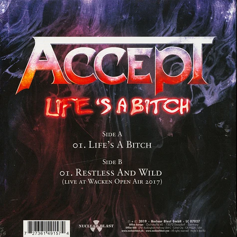 Accept - Life's A Bitch Clear Vinyl Edition