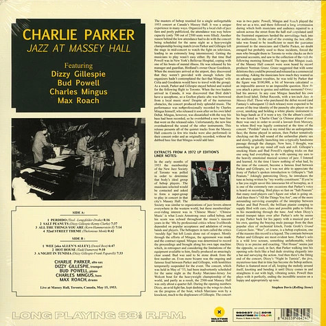 Charlie Parker - Jazz At Massey Hall - Limited Edition In Solid Yellow Colored Vinyl.