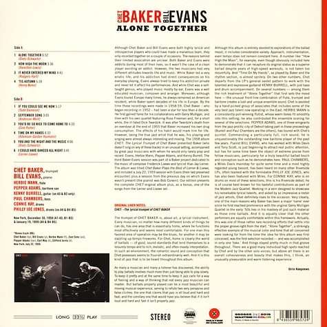 Chet Baker / Bill Evans - Alone Together Solid Red Vinyl Edition