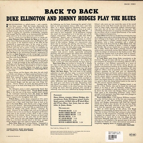 Duke Ellington & Johnny Hodges - Back To Back (Duke Ellington And Johnny Hodges Play The Blues)