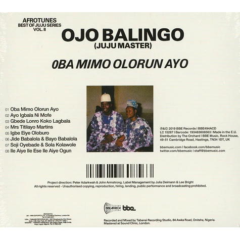 Ojo Balingo - Afrotunes: Best Of Juju Volume II - Oba Mimo Olorun Ayo