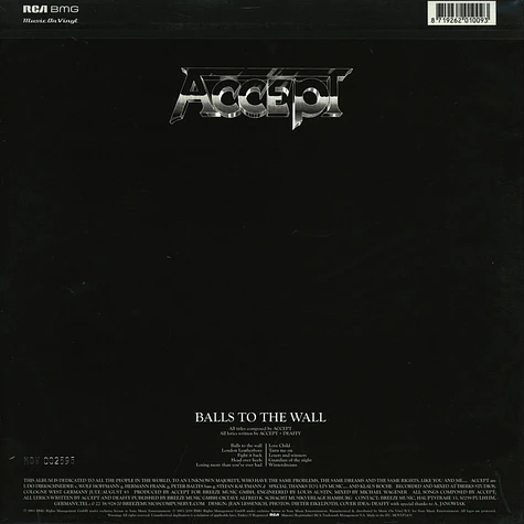Accept - Balls To The Wall Limited Numbered Silver Vinyl Edition