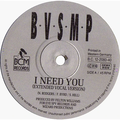 B.V.S.M.P. - I Need You