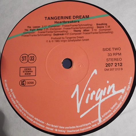 Tangerine Dream - Heartbreakers (Music From The Original Motion Picture Soundtrack)