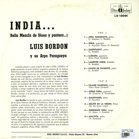Luis Bordon Y Su Arpa Paraguaya - India ... bella mezcla de diosa y pantera ..!