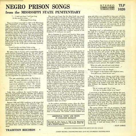 V.A. - Negro Prison Songs (From The Mississippi State Penitentiary)