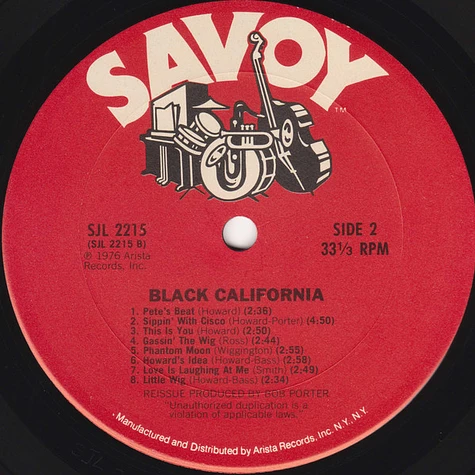 Sonny Criss, Slim Gaillard, Roy Porter Big Band With Eric Dolphy, Helen Humes, Harold Land, Hampton Hawes, Art Pepper - Black California (The Savoy Sessions)