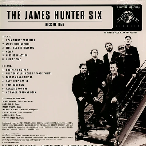 The James Hunter Six - Nick Of Time Black Vinyl Edition