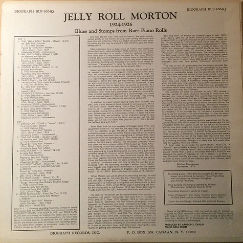 Jelly Roll Morton - 1924-1926 Blues And Stomps From Rare Piano Rolls