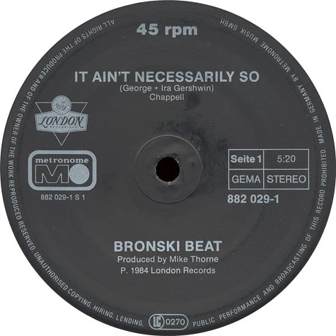 Bronski Beat - It Ain't Necessarily So