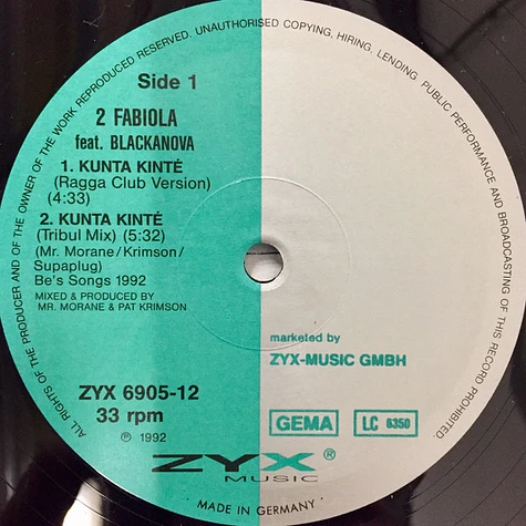 2 Fabiola Feat. Blackanova - Kunta Kinté (Remixes)