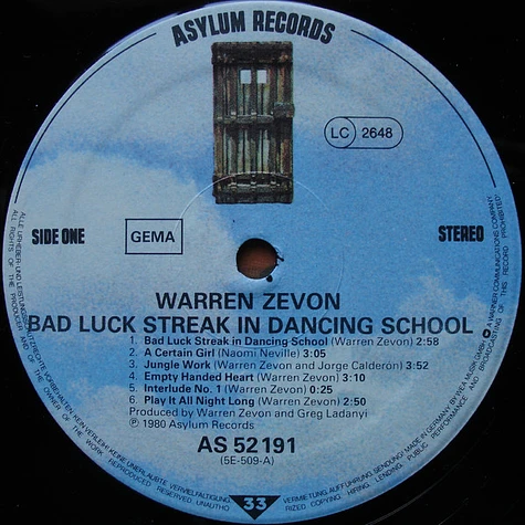 Warren Zevon - Bad Luck Streak In Dancing School