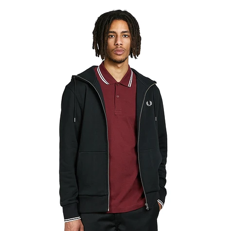 Fred Perry Hooded Zip Through Sweatshirt Black HHV