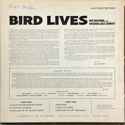 Ira Sullivan And The Chicago Jazz Quintet - Bird Lives