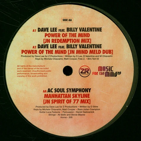 Dave Lee / Ac Soul Symphony - Music For The Mind Ep Feat. Billy Valentine